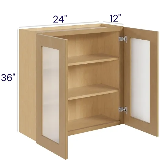 Oak Shaker 36" Wall Cabinets with Glass Doors · Double Door