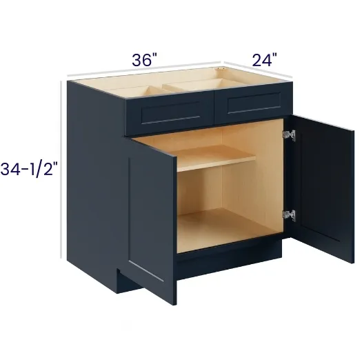 Navy Blue Shaker Double Door Double Drawer Bases