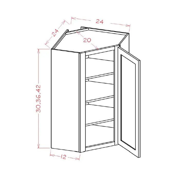 Red Cherry Diagonal Corner Wall Cabinets