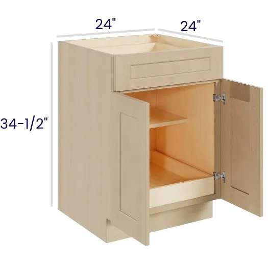 Natural Birch Double Door Single Drawer Bases With One Rollout