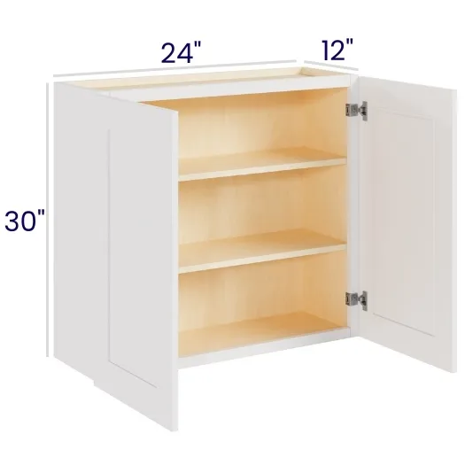 White Shaker 30" High Wall Cabinets · Double Door