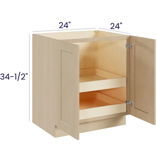 Natural Birch Full Height Double Door Bases With Two Rollouts