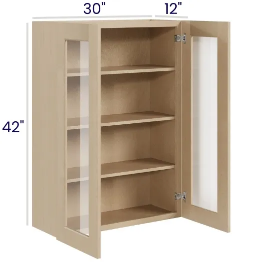 Natural Birch Glass Door Wall Cabinets · Double Door · Finished Interior · DOES NOT INCLUDE GLASS