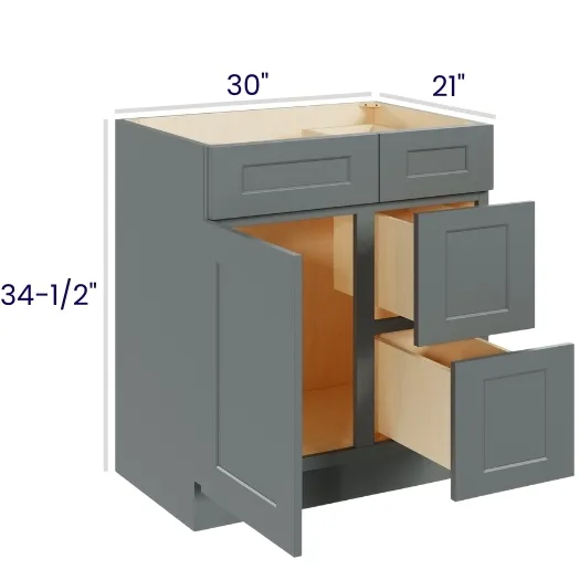 Heather Gray Shaker Vanity Combo Bases · Drawers Right