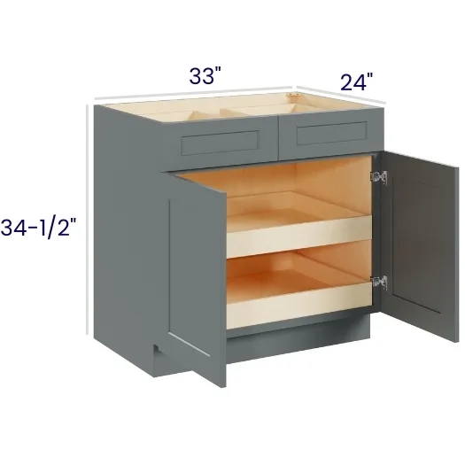 Heather Gray Shaker Double Door Double Drawer Bases With Two Rollouts