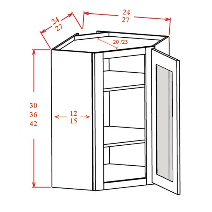 Heather Gray Shaker Glass Door Wall Cabinets · Diagonal · Finished Interior · DOES NOT INCLUDE GLASS