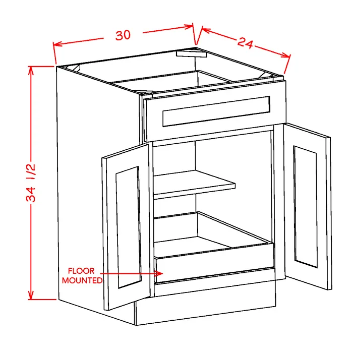Navy Blue Shaker Double Door Single Drawer Bases With One Rollout