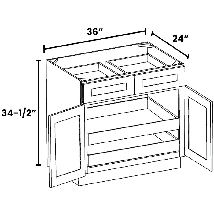 Navy Blue Shaker Double Door Double Drawer Bases With Two Rollout