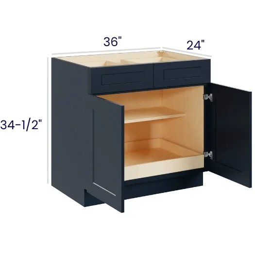 Navy Blue Shaker Double Door Double Drawer Bases With One Rollout