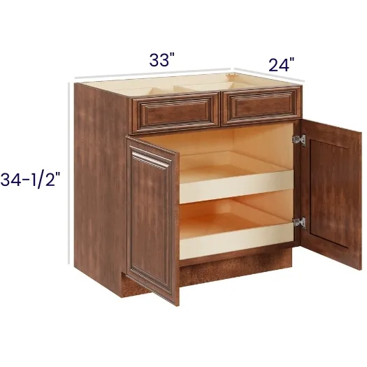 Red Cherry Double Door Double Drawer Bases With Two Rollouts