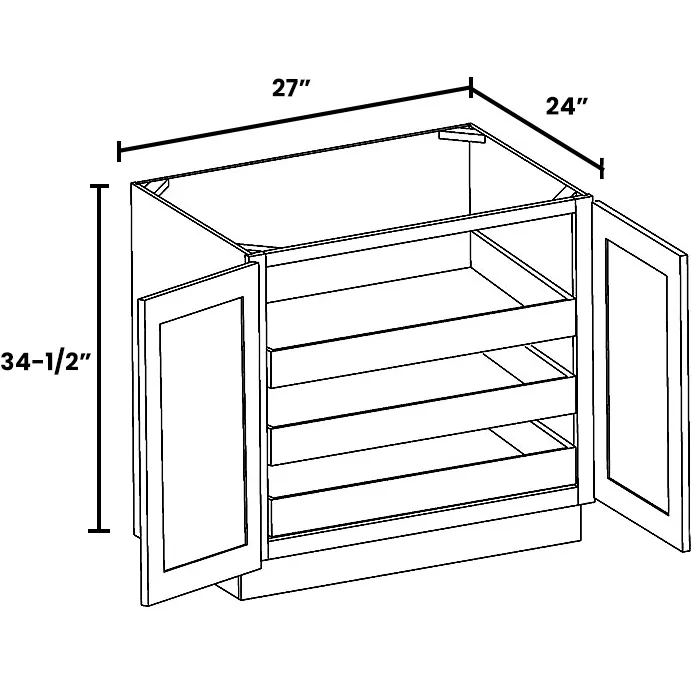Heather Gray Shaker Full Height Double Door Bases With Three Rollouts