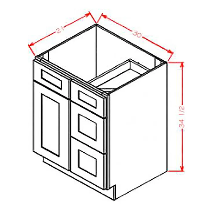 Heather Gray Shaker Vanity Combo Bases · Drawers Right