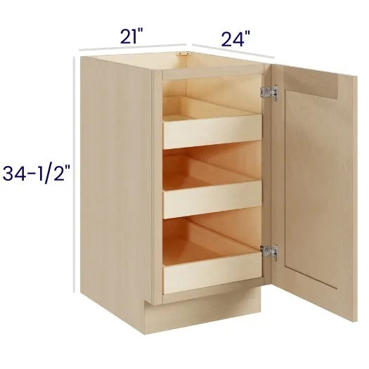 Natural Birch Full Height Single Door Bases With Three Rollouts