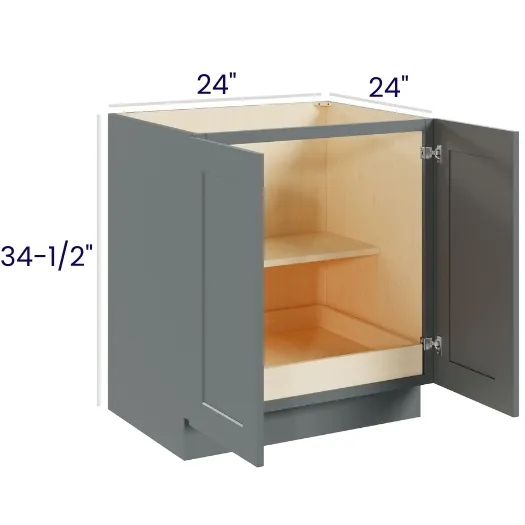 Heather Gray Shaker Full Height Double Door Bases With One Rollout
