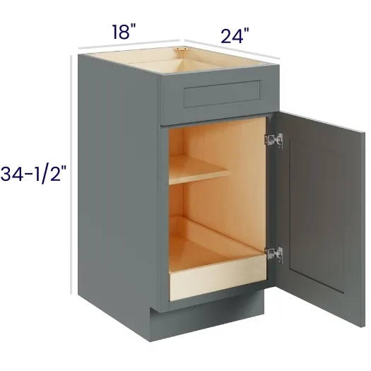 Heather Gray Shaker Single Door Single Drawer Bases With One Rollout
