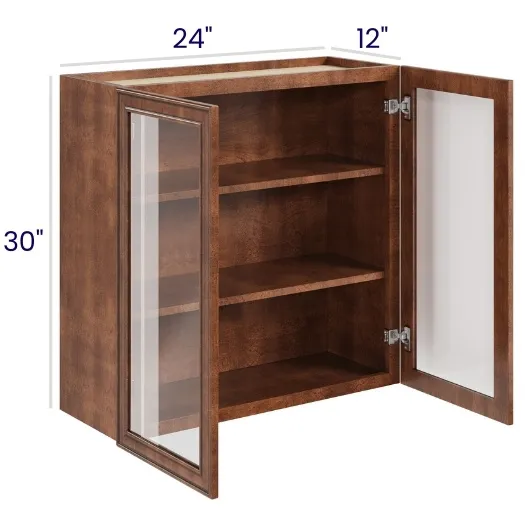 Red Cherry Glass Door Wall Cabinets · Double Door · Finished Interior · DOES NOT INCLUDE GLASS