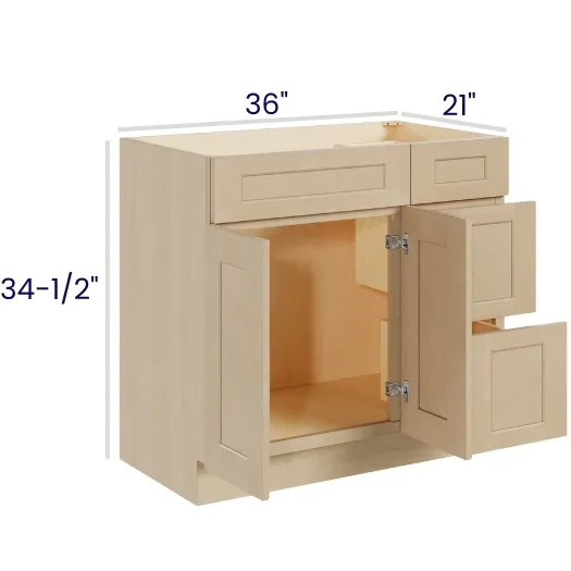 Natural Birch Vanity Combo Bases · Drawers Right