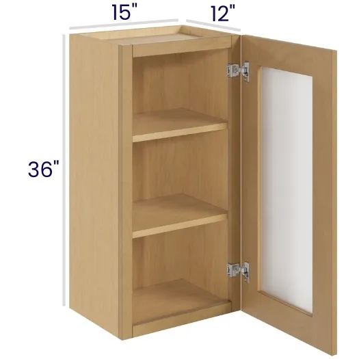 Oak Shaker 36" Wall Cabinets with Glass Doors · Single Door