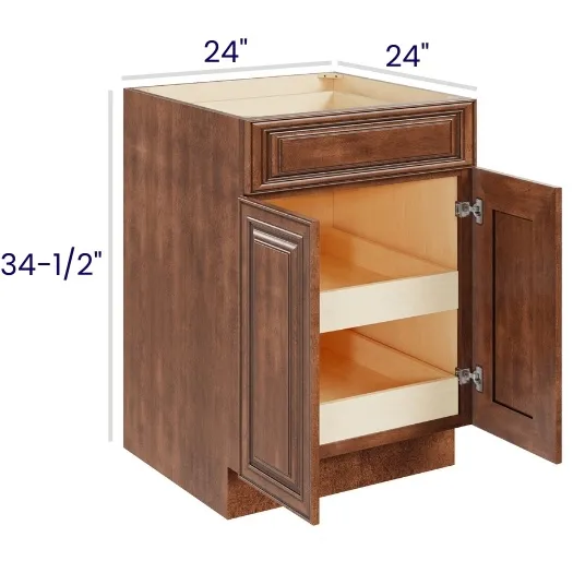 Red Cherry Double Door Single Drawer Bases With Two Rollouts