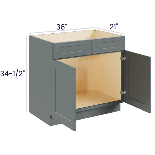 Heather Gray Shaker Vanity Sink Base · Double Door Double Drawer Front