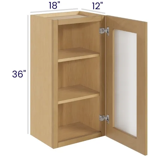 Oak Shaker 36" Wall Cabinets with Glass Doors · Single Door