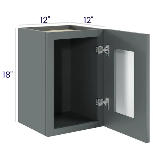 Heather Gray Shaker Single Door Stacker Cabinets · 18" Tall · Finished Interior · DOES NOT INCLUDE GLASS
