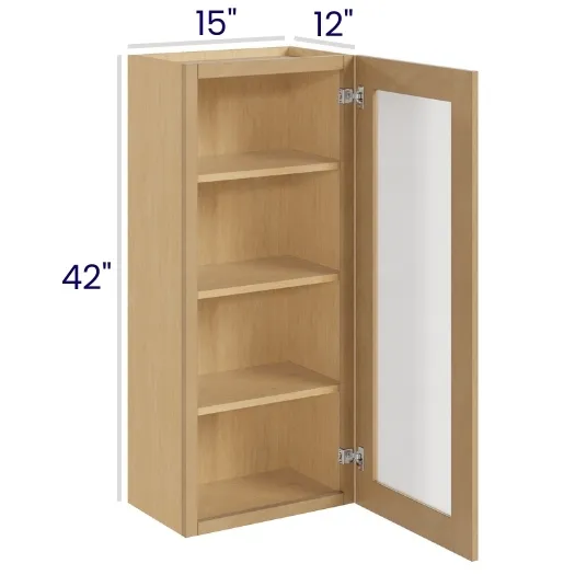 Oak Shaker 42" Wall Cabinets with Glass Doors · Single Door