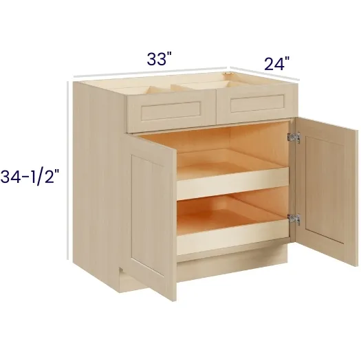 Natural Birch Double Door Double Drawer Bases With Two Rollouts