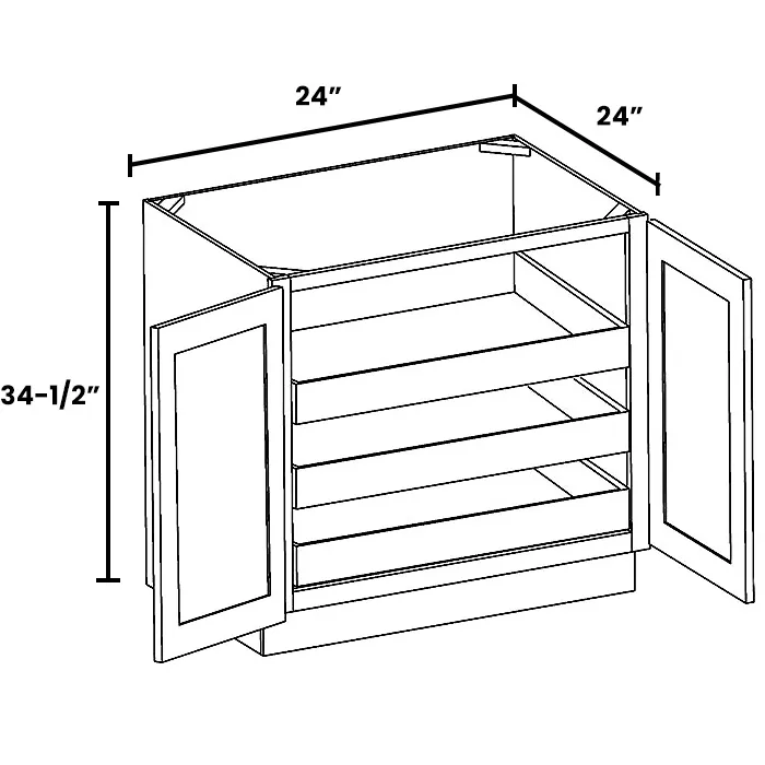 Heather Gray Shaker Full Height Double Door Bases With Three Rollouts