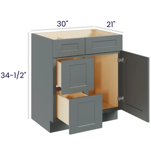 Heather Gray Shaker Vanity Combo Bases · Drawers Left