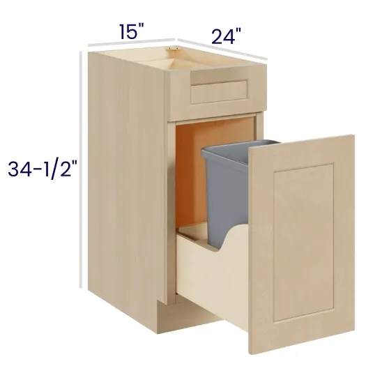 Natural Birch single bin waste container pull-out