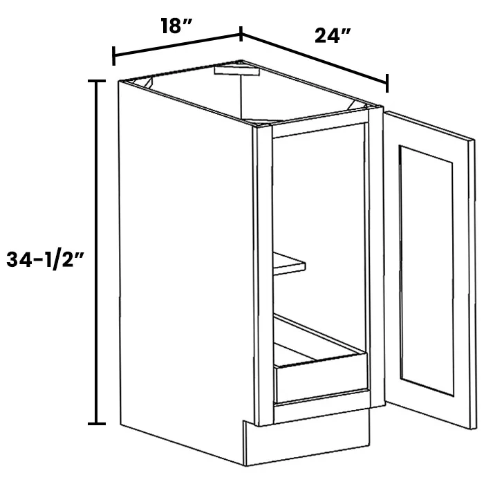 Heather Gray Shaker Full Height Single Door Bases With One Rollout