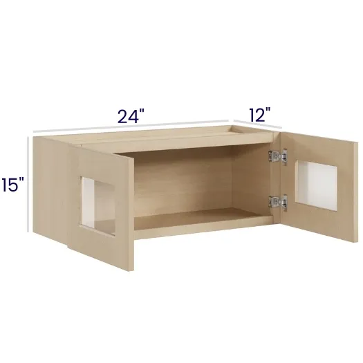 Natural Birch Double Door Stacker Cabinets · 15" Tall · Finished Interior · DOES NOT INCLUDE GLASS