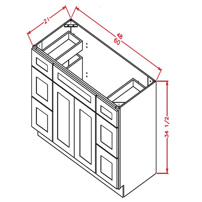 Heather Gray Shaker Vanity Double Drawer Base