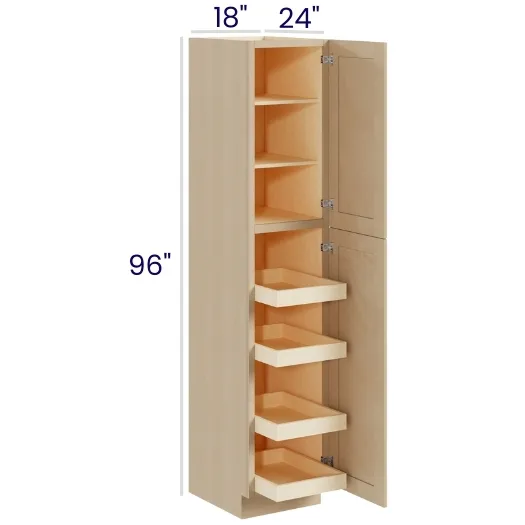 Natural Birch ;">Pantry Cabinet with Four Rollout Shelves