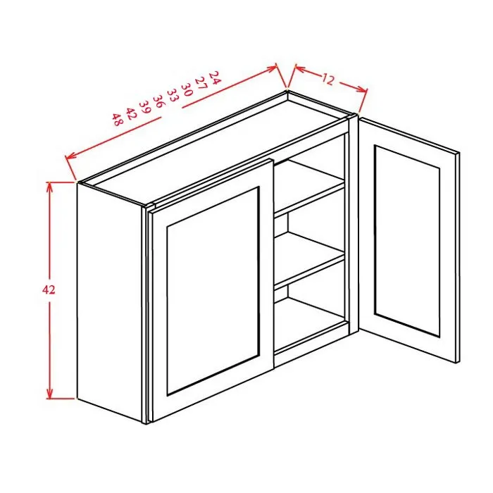 Heather Gray Shaker 42" High Wall Cabinets · Double Door