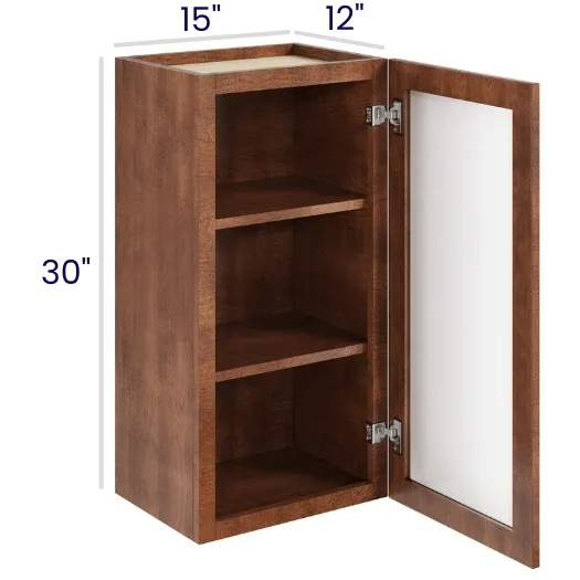 Red Cherry Glass Door Wall Cabinets · Single Door · Finished Interior · DOES NOT INCLUDE GLASS