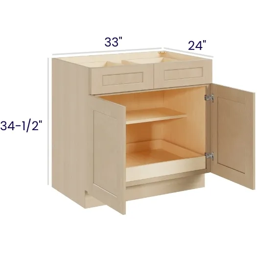 Natural Birch Double Door Double Drawer Bases With One Rollout