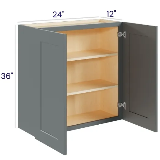 Heather Gray Shaker 36" High Wall Cabinets · Double Door