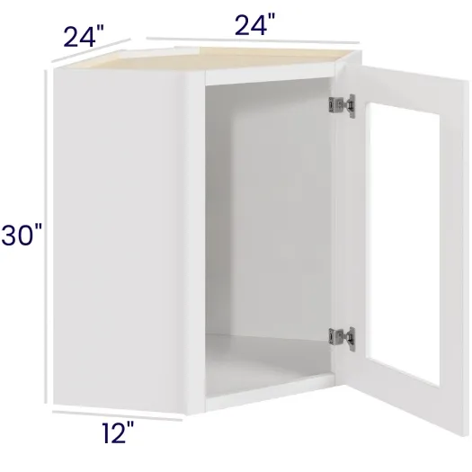 White Shaker Glass Door Wall Cabinets · Diagonal · Finished Interior · DOES NOT INCLUDE GLASS