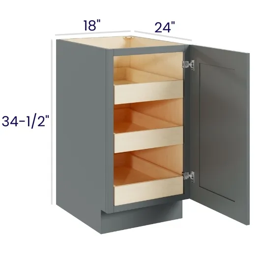 Heather Gray Shaker Full Height Single Door Bases With Three Rollouts