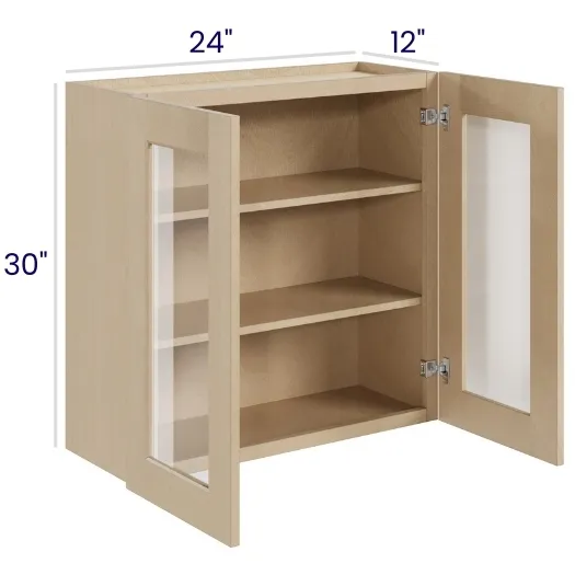 Natural Birch Glass Door Wall Cabinets · Double Door · Finished Interior · DOES NOT INCLUDE GLASS