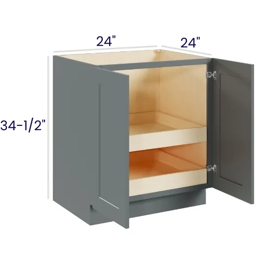 Heather Gray Shaker Full Height Double Door Bases With Two Rollouts