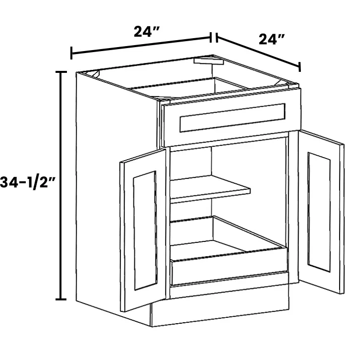 Heather Gray Shaker Double Door Single Drawer Bases With One Rollout