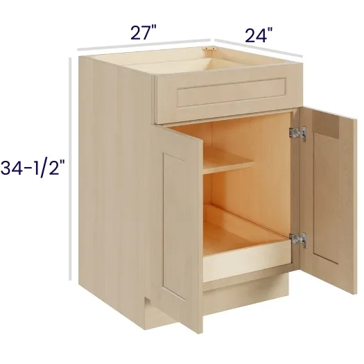 Natural Birch Double Door Single Drawer Bases With One Rollout