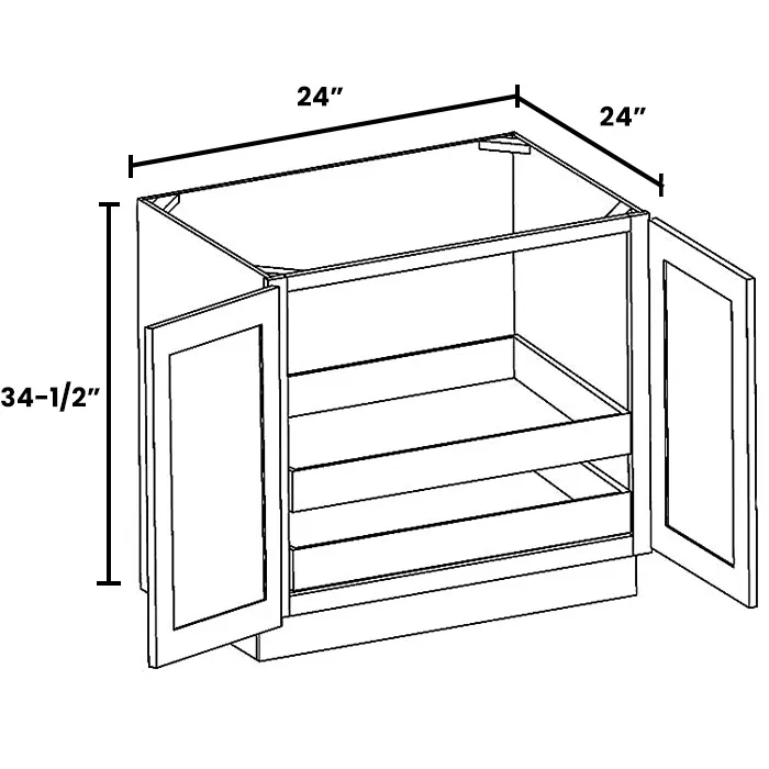 Heather Gray Shaker Full Height Double Door Bases With Two Rollouts