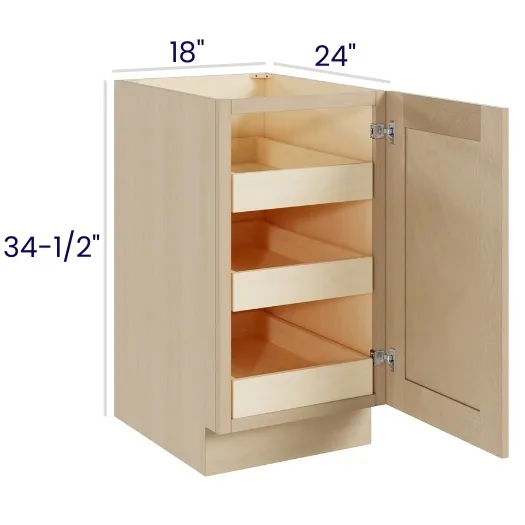 Natural Birch Full Height Single Door Bases With Three Rollouts