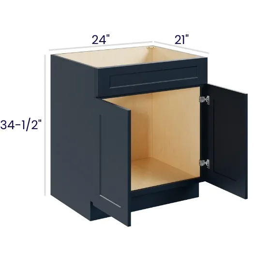 Navy Blue Shaker Vanity Sink Base · Double Door Single Drawer Front
