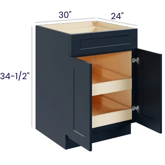 Navy Blue Shaker Double Door Single Drawer Bases With Two Rollout