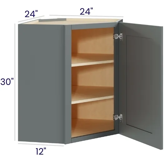 Heather Gray Shaker Diagonal Corner Wall Cabinets